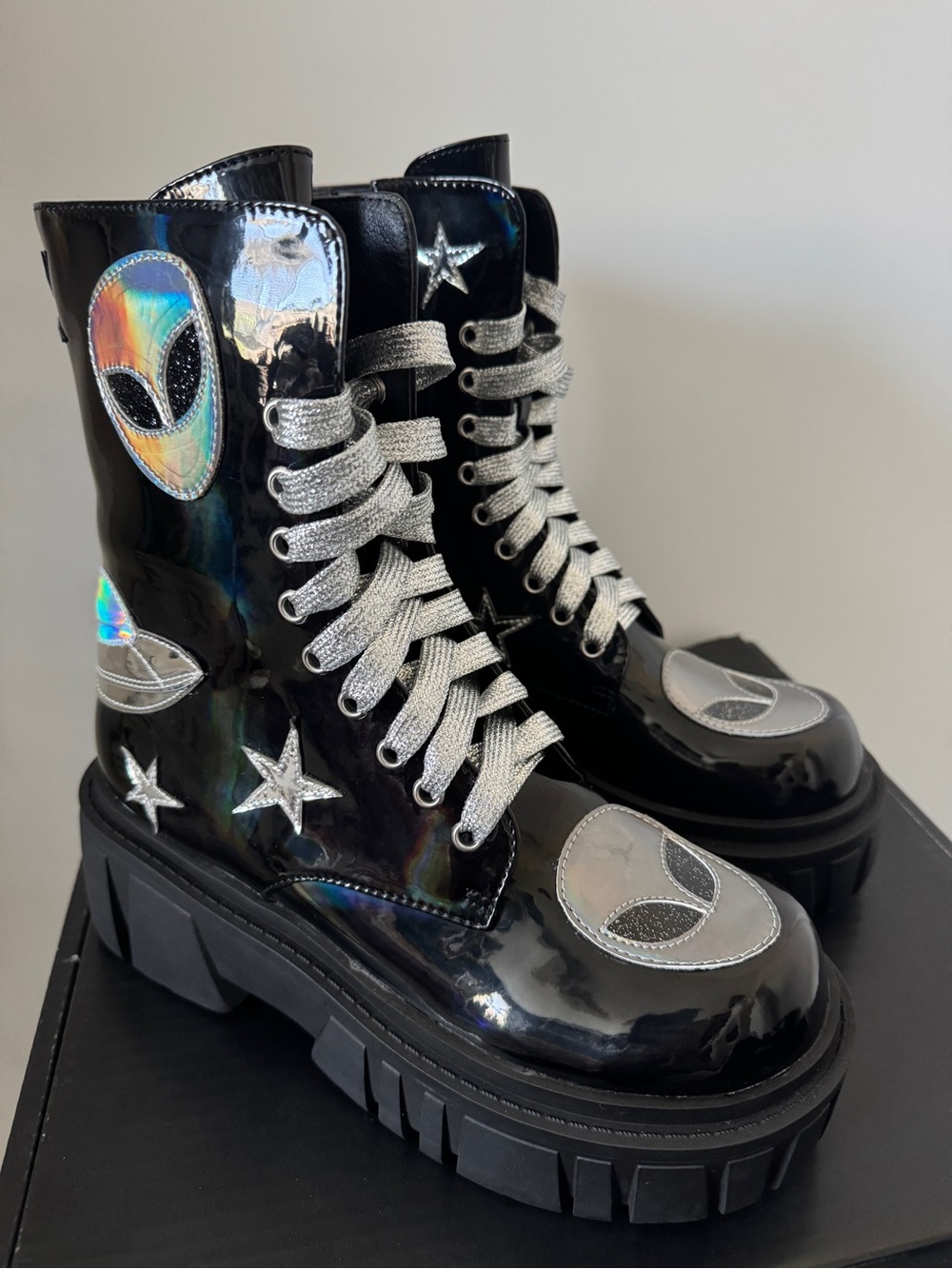 Dolls Kill Club Exx Midnight "Invade Ur Space" Platform Combat Boots - Picture 4 of 6